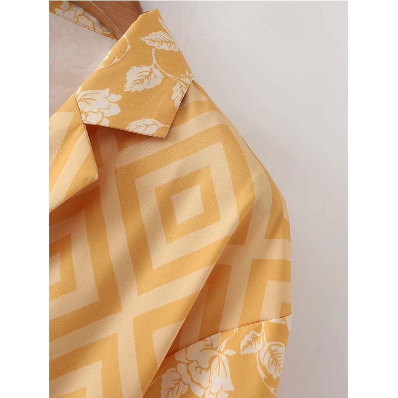 Mini Dress Woman Printed Turn Down Collar Summer Dresses For Women Long Sleeve Casual Dresses Tied Belt Female Dress