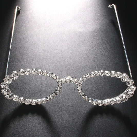 Simple Round Rhinestone Sunglasses Frames No Lenses Accessories Fashion Designer Hollow Alloy Face Jewelry Frames for Women