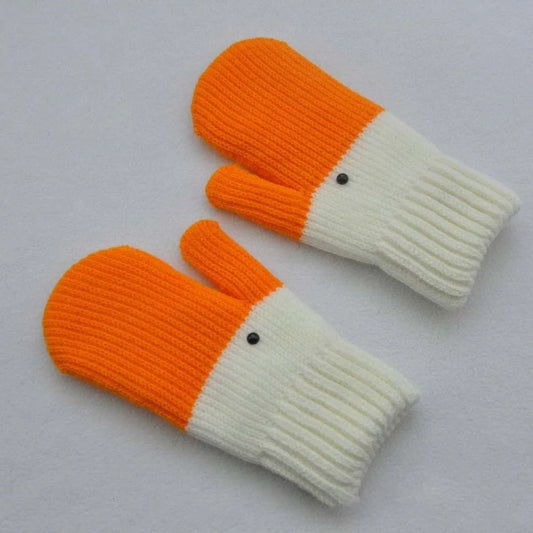 Cute Orange Cartoon Goose Gloves Polyester Thickened Winter Knitted Gloves Warmer Windproof Anti-cold Mittens Men