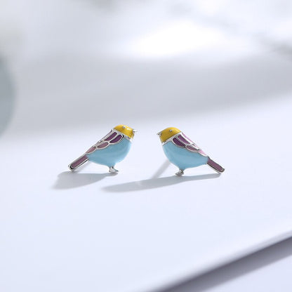925 Sterling Silver Colored Bird Stud Earrings For Women Beautiful Jewelry