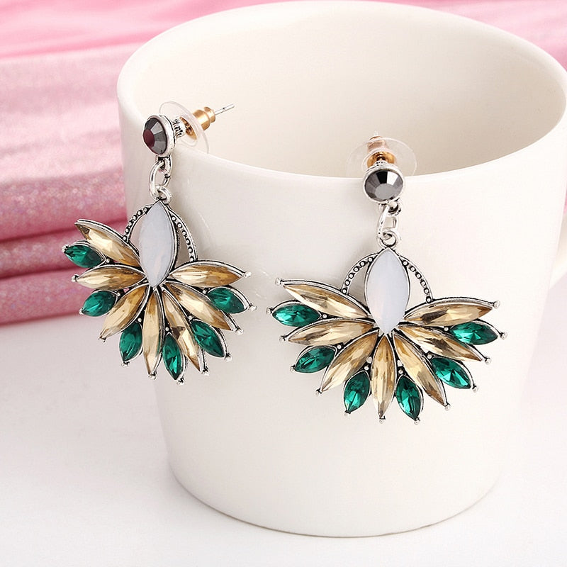 Pink Flower Crystal Earrings For Women Luxury Drop Earrings Statement Ear Jewelry Wedding Jewelry Exquisite Gift