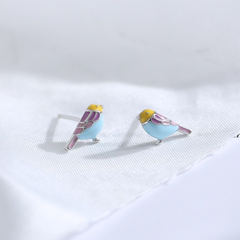 925 Sterling Silver Colored Bird Stud Earrings For Women Beautiful Jewelry