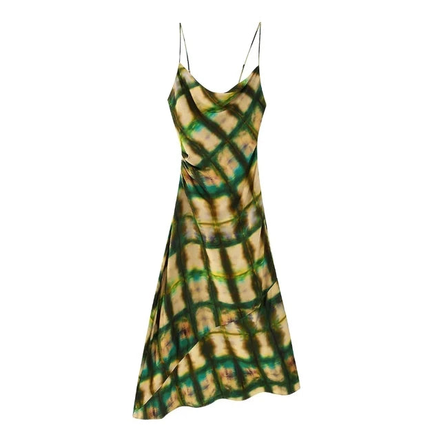 Women Printed Midi Dress Fashion Spaghetti Straps Female Party Evening Dresses Sling Dress Elegant Slim Dresses