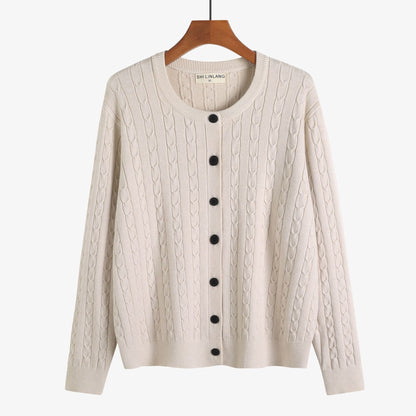 Retro Style Knit Cardigan Sweater Coat for Women, Casual Office Wear, Oversized Fit, Long Sleeve, Pullover Design