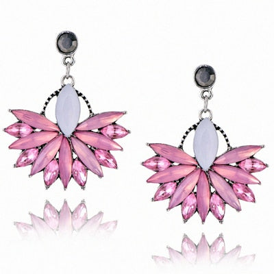 Pink Flower Crystal Earrings For Women Luxury Drop Earrings Statement Ear Jewelry Wedding Jewelry Exquisite Gift