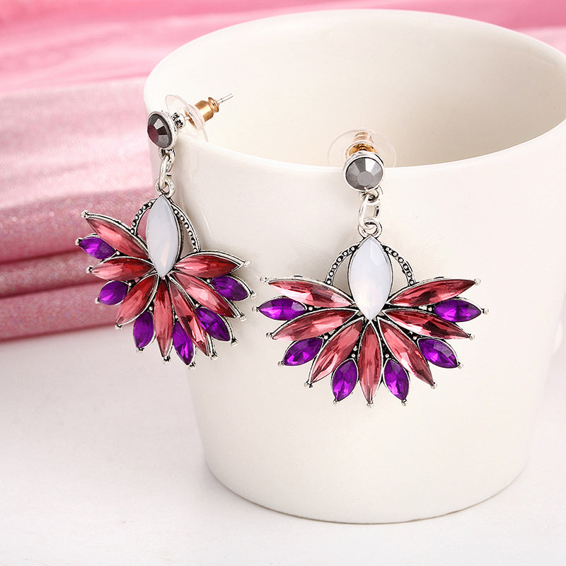 Pink Flower Crystal Earrings For Women Luxury Drop Earrings Statement Ear Jewelry Wedding Jewelry Exquisite Gift