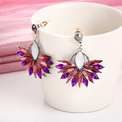 Pink Flower Crystal Earrings For Women Luxury Drop Earrings Statement Ear Jewelry Wedding Jewelry Exquisite Gift