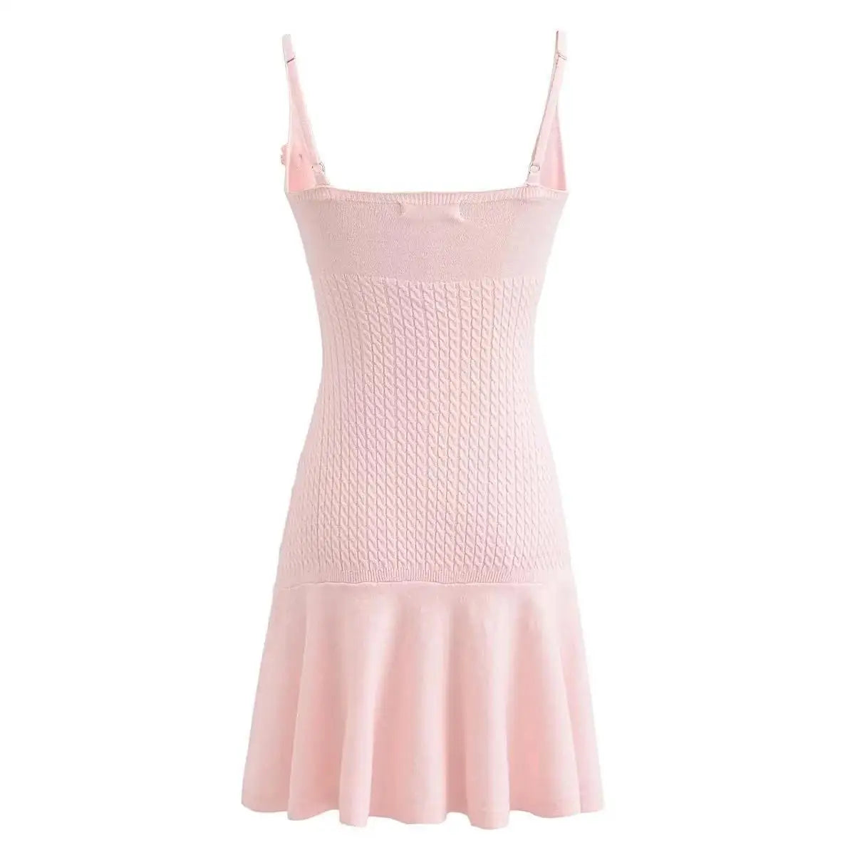 Summer Criss-cross Knitted Pink Dress Women Appliques Floral A-line Mini Dresses