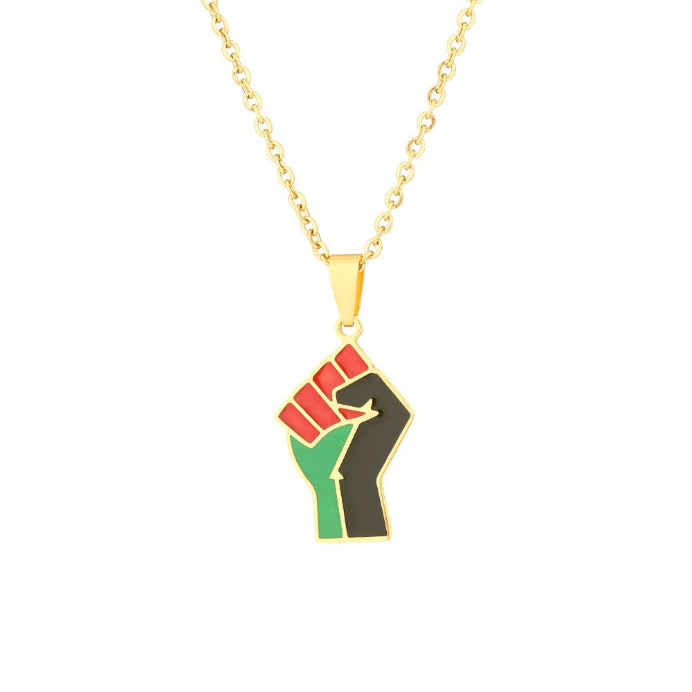 African Fist Symbol Pendant Necklace for Men and Women Geometric Titanium Steel Couple Necklace Fashion Jewelry
