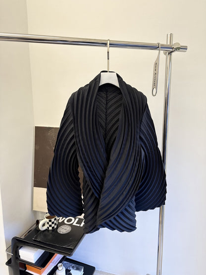 South Oil High Version Unique Handmade Layered Circular Pleated Coat, Elegant Style, Heavy Embellished Pleated Cardigan