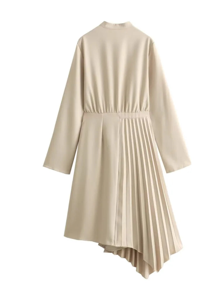 Irregular Hem Pleated Dress Loose Casual Adjustable Waist Dresses Women