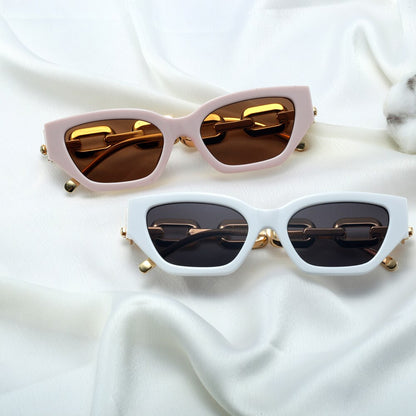 Vintage sunglasses women square fashion chain ladies sun glasses cat eye uv400 gold black female accessories