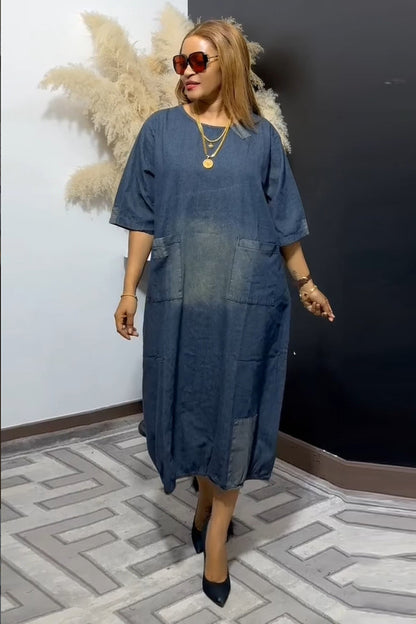 Vintage Patchwork Mid-length Denim Dress