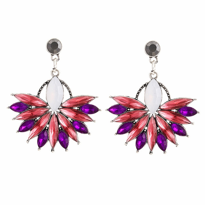 Pink Flower Crystal Earrings For Women Luxury Drop Earrings Statement Ear Jewelry Wedding Jewelry Exquisite Gift