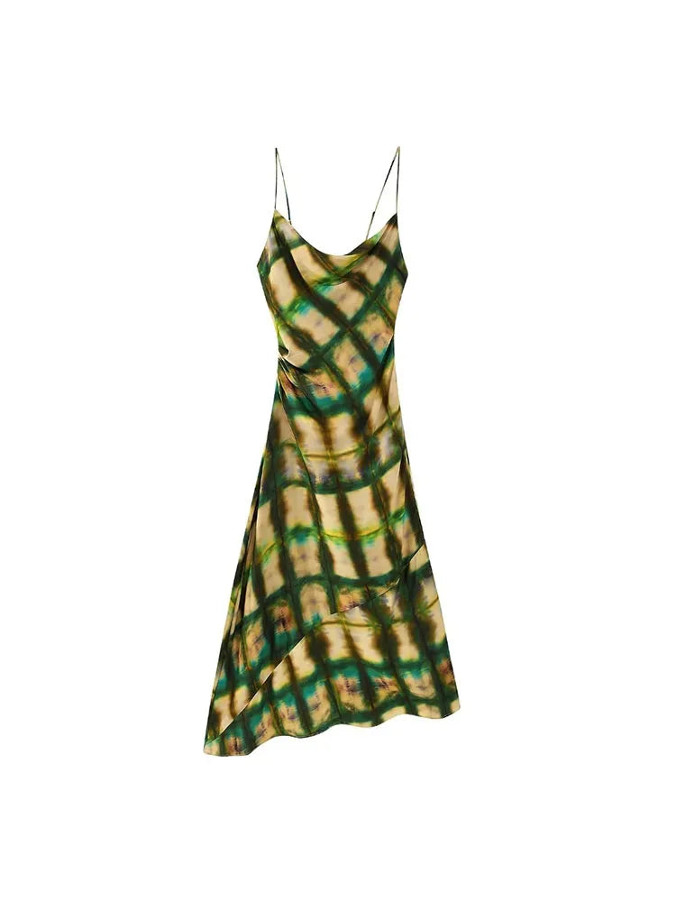 Women Printed Midi Dress Fashion Spaghetti Straps Female Party Evening Dresses Sling Dress Elegant Slim Dresses