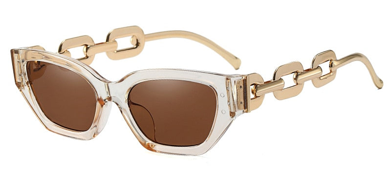 Vintage sunglasses women square fashion chain ladies sun glasses cat eye uv400 gold black female accessories