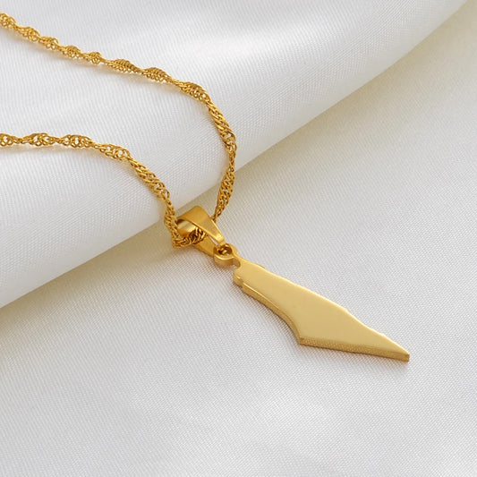 Geometric Smooth Israel and Palestine Map Necklace Stainless Steel Pendant Jewelry for Men and Women