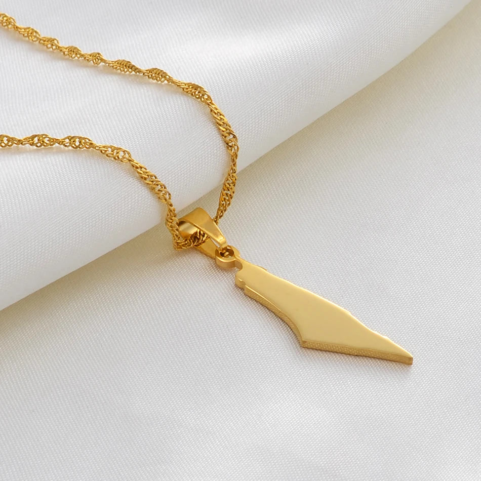 Geometric Smooth Israel and Palestine Map Necklace Stainless Steel Pendant Jewelry for Men and Women