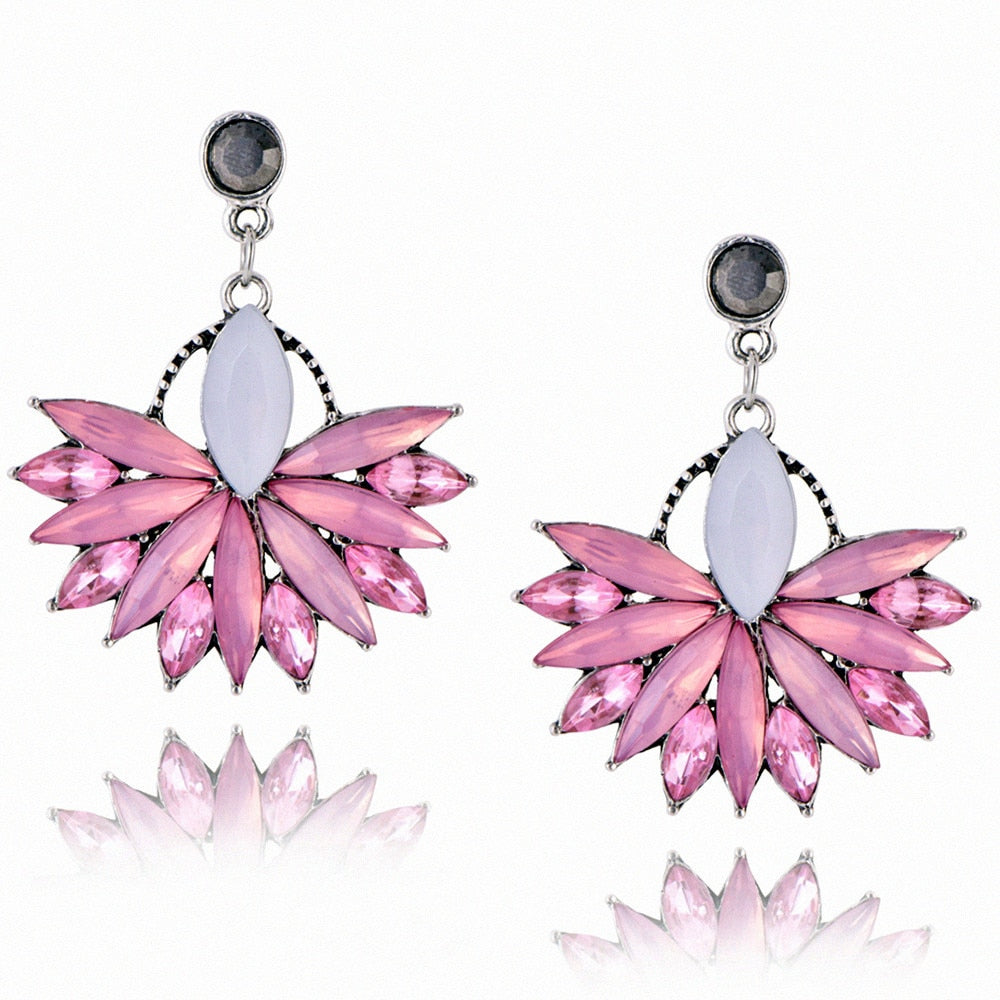 Pink Flower Crystal Earrings For Women Luxury Drop Earrings Statement Ear Jewelry Wedding Jewelry Exquisite Gift