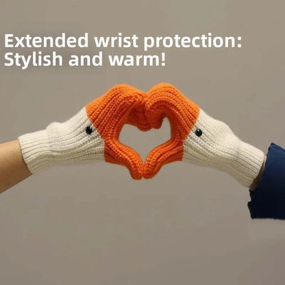 Cute Orange Cartoon Goose Gloves Polyester Thickened Winter Knitted Gloves Warmer Windproof Anti-cold Mittens Men