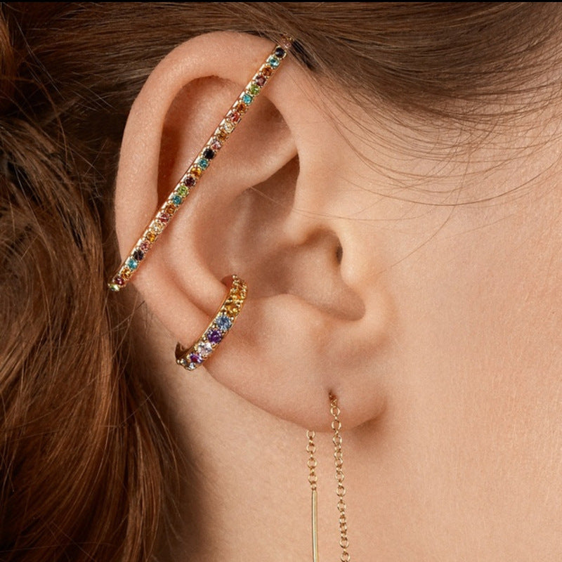 Earrings Without Pierced Ear Clip For Women Alloy Colorful Glass Drill Trendy Long Cuff Earrings Jewelry Gift