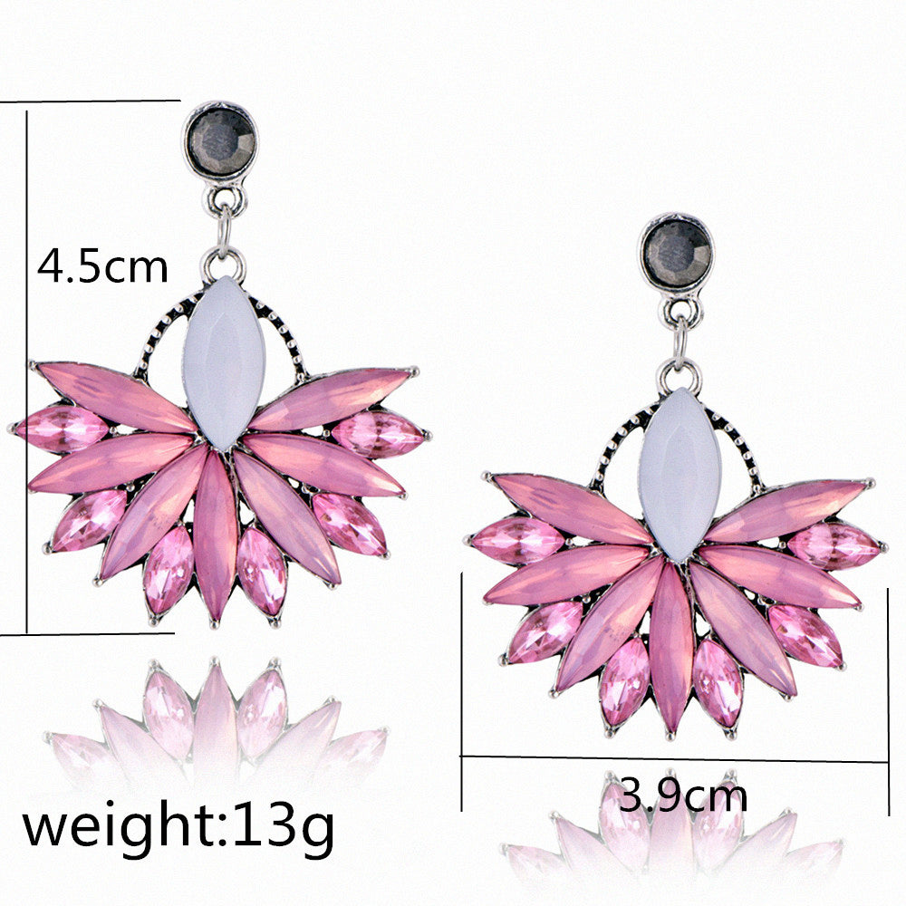 Pink Flower Crystal Earrings For Women Luxury Drop Earrings Statement Ear Jewelry Wedding Jewelry Exquisite Gift