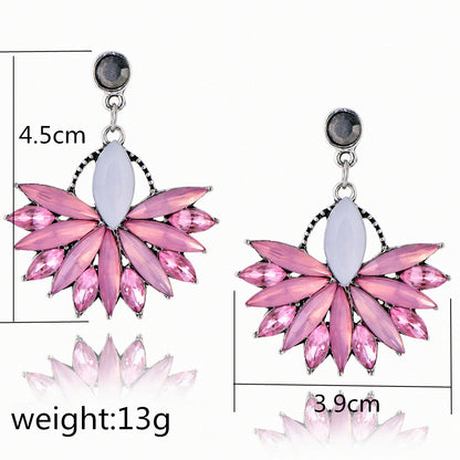 Pink Flower Crystal Earrings For Women Luxury Drop Earrings Statement Ear Jewelry Wedding Jewelry Exquisite Gift
