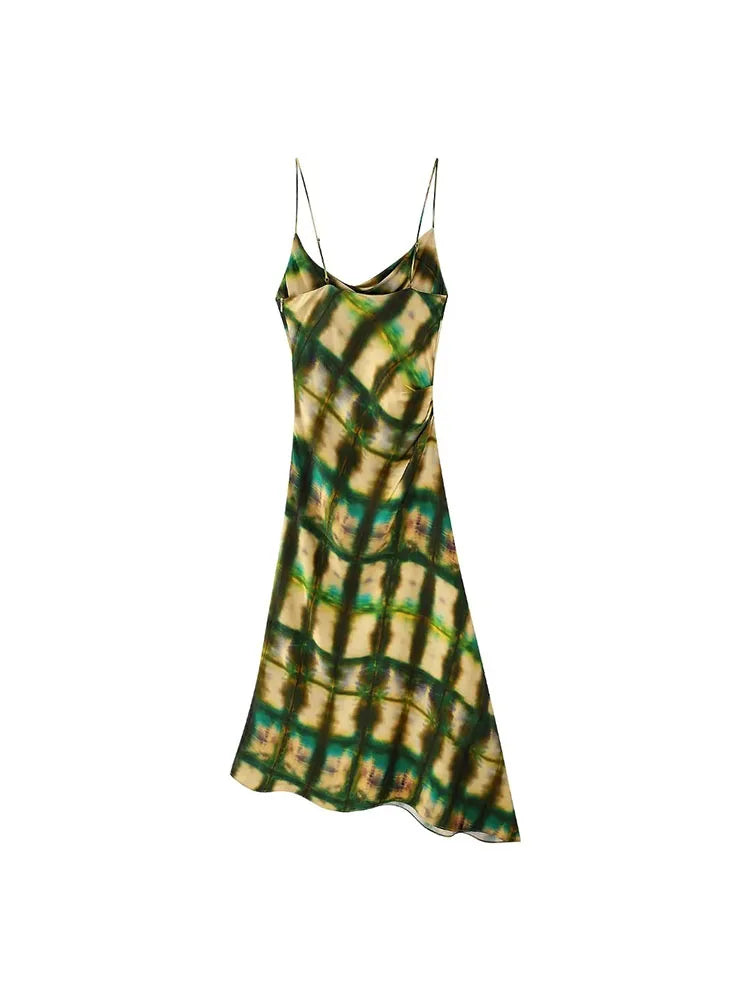 Women Printed Midi Dress Fashion Spaghetti Straps Female Party Evening Dresses Sling Dress Elegant Slim Dresses