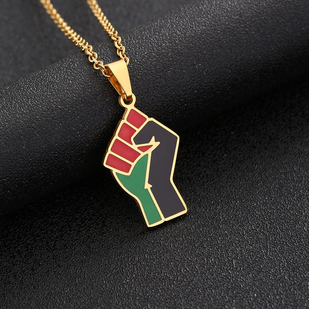 African Fist Symbol Pendant Necklace for Men and Women Geometric Titanium Steel Couple Necklace Fashion Jewelry