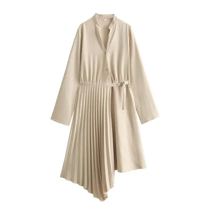 Irregular Hem Pleated Dress Loose Casual Adjustable Waist Dresses Women