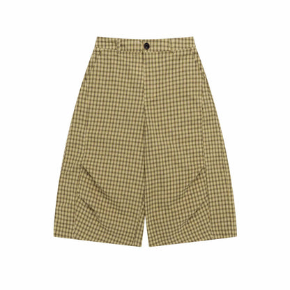Color blocking plaid cropped pants