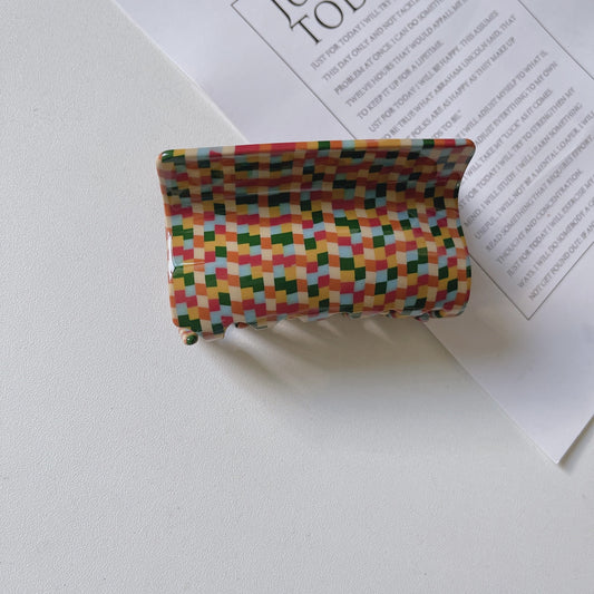 New Vintage Colorful Checkered Lattice Acetate Acrylic Large Rectangle Hair Claw Clips for Women Hair Accessories