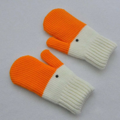 Cute Orange Cartoon Goose Gloves Polyester Thickened Winter Knitted Gloves Warmer Windproof Anti-cold Mittens Men